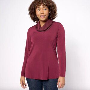 Susan Graver REG Liquid Knit Tunic with Sequin Cowl-Neck , Wine more Size a62346